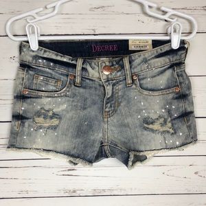 Decree Denim Booty Shorts Distressed Frayed Paint